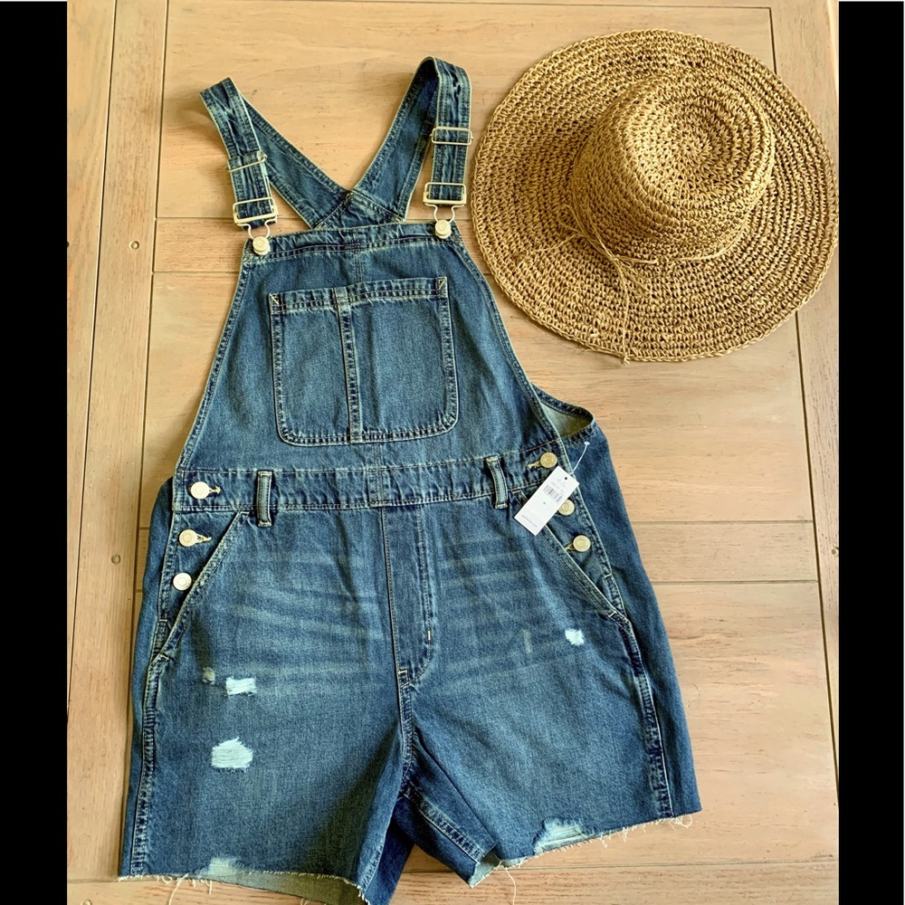Gap factory distressed overall shorts